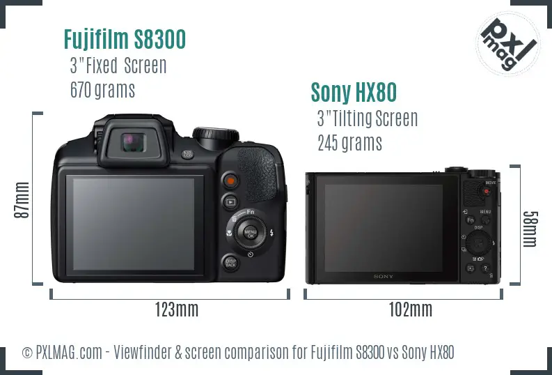 Fujifilm S8300 vs Sony HX80 Screen and Viewfinder comparison