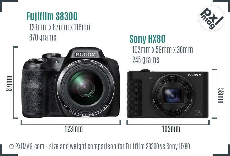 Fujifilm S8300 vs Sony HX80 size comparison
