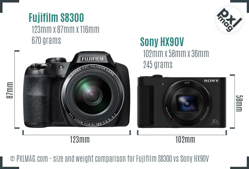 Fujifilm S8300 vs Sony HX90V size comparison