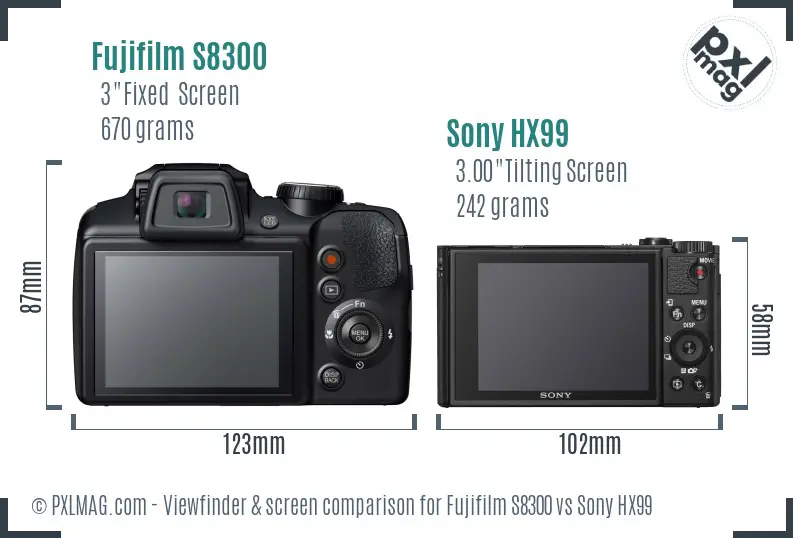 Fujifilm S8300 vs Sony HX99 Screen and Viewfinder comparison