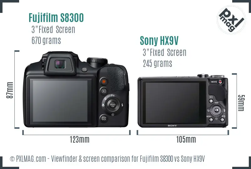 Fujifilm S8300 vs Sony HX9V Screen and Viewfinder comparison