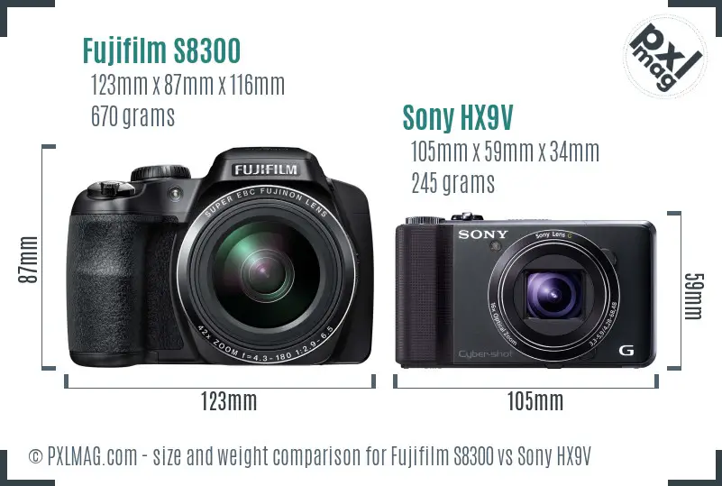 Fujifilm S8300 vs Sony HX9V size comparison