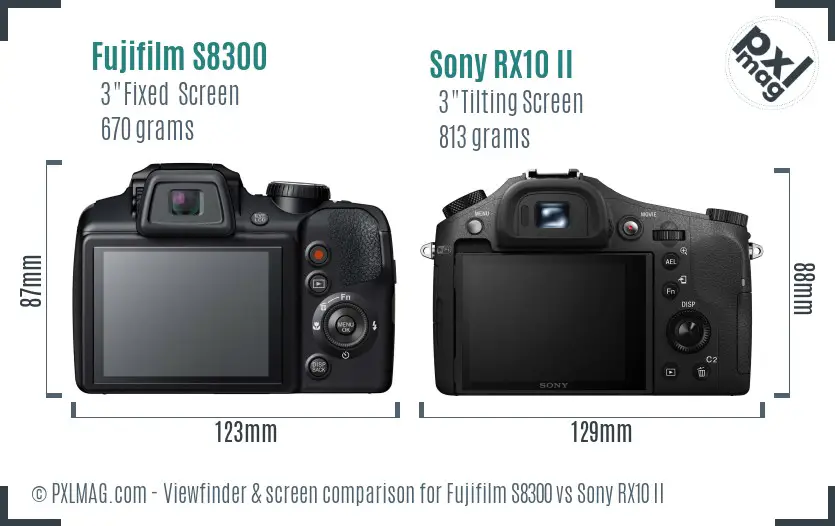 Fujifilm S8300 vs Sony RX10 II Screen and Viewfinder comparison