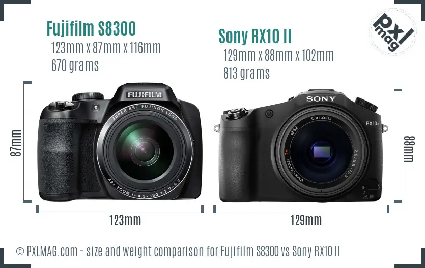 Fujifilm S8300 vs Sony RX10 II size comparison