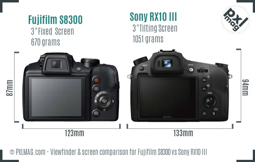 Fujifilm S8300 vs Sony RX10 III Screen and Viewfinder comparison