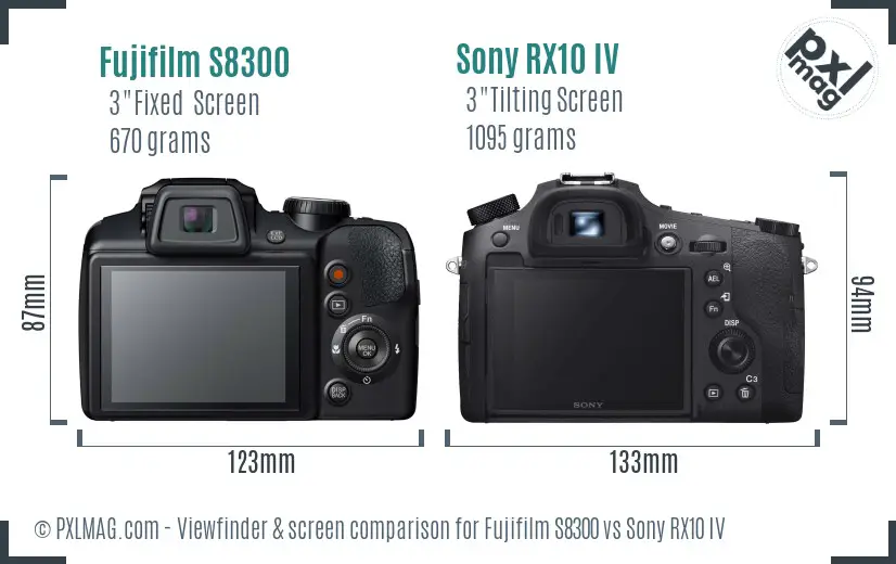 Fujifilm S8300 vs Sony RX10 IV Screen and Viewfinder comparison