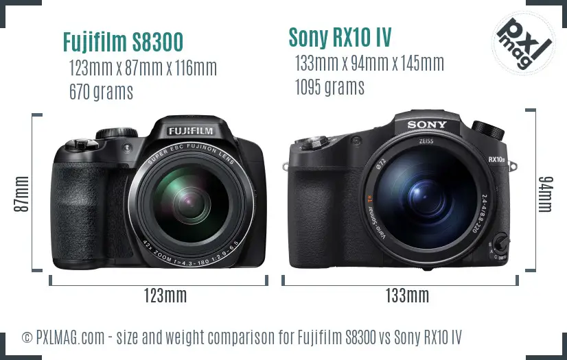 Fujifilm S8300 vs Sony RX10 IV size comparison