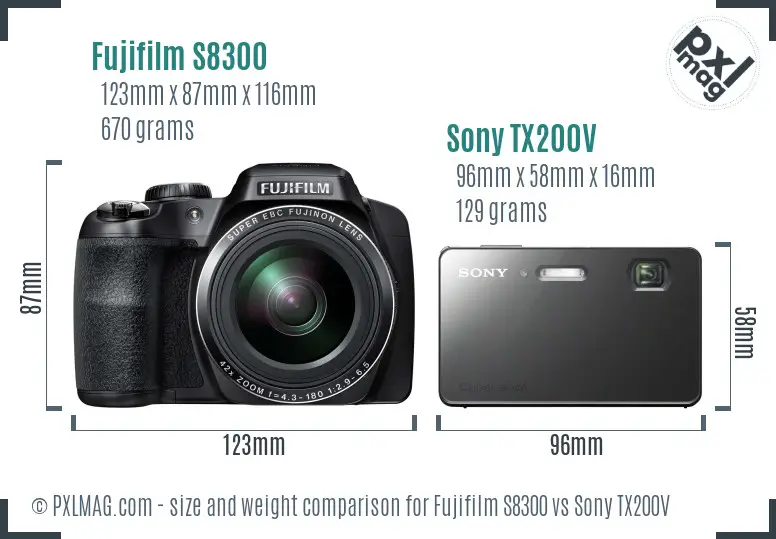 Fujifilm S8300 vs Sony TX200V size comparison