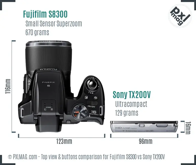 Fujifilm S8300 vs Sony TX200V top view buttons comparison