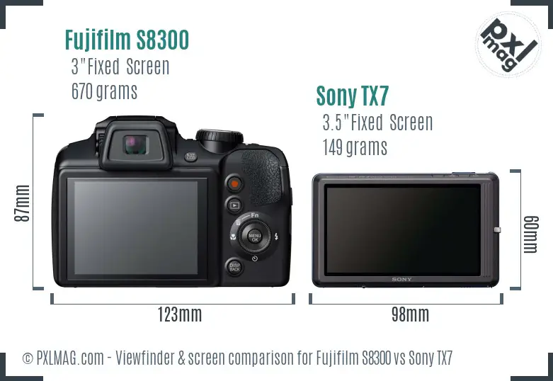 Fujifilm S8300 vs Sony TX7 Screen and Viewfinder comparison