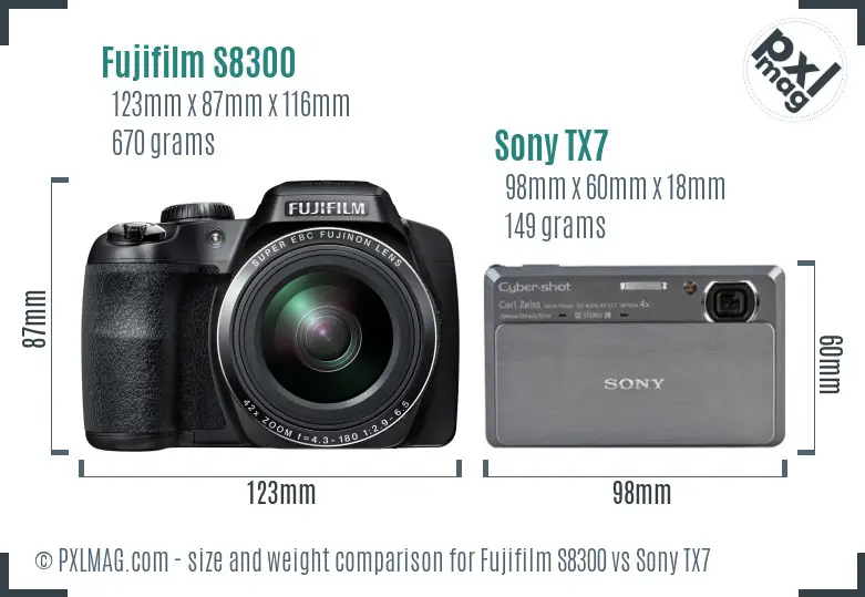 Fujifilm S8300 vs Sony TX7 size comparison