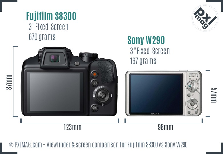 Fujifilm S8300 vs Sony W290 Screen and Viewfinder comparison