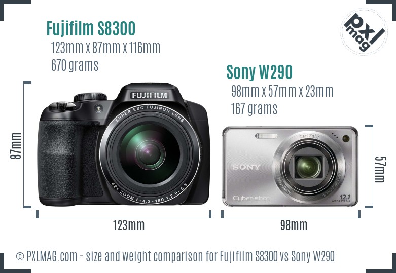 Fujifilm S8300 vs Sony W290 size comparison