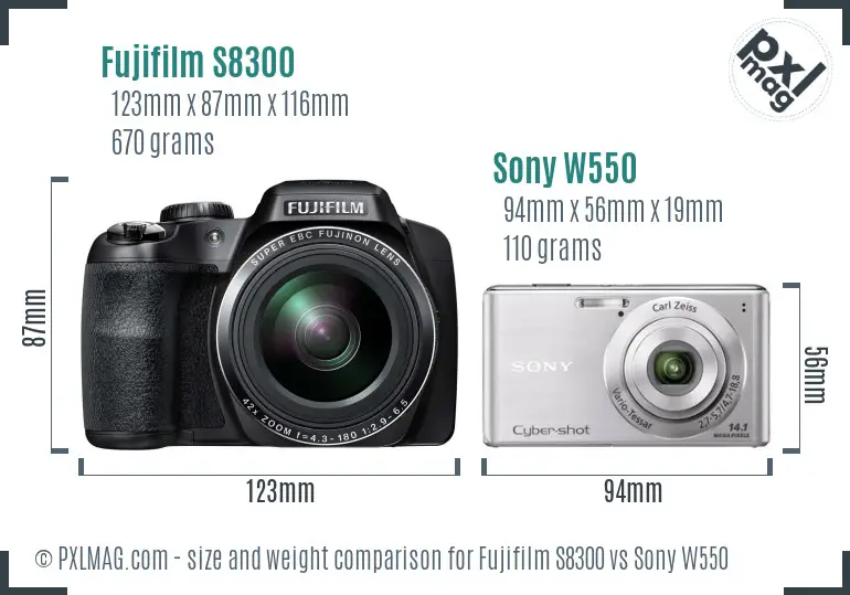 Fujifilm S8300 vs Sony W550 size comparison