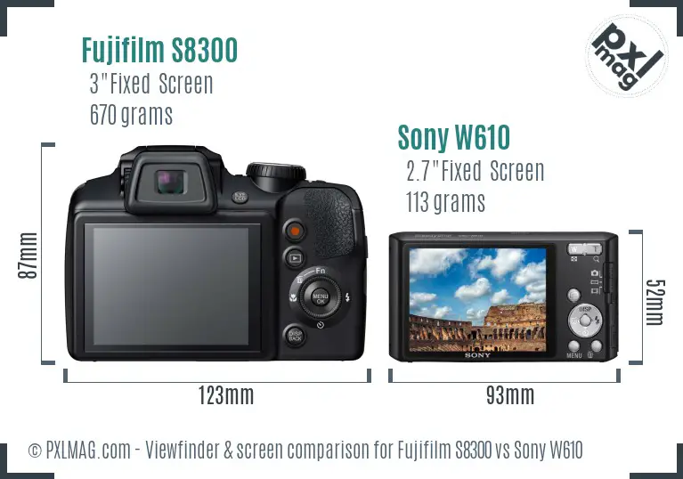 Fujifilm S8300 vs Sony W610 Screen and Viewfinder comparison