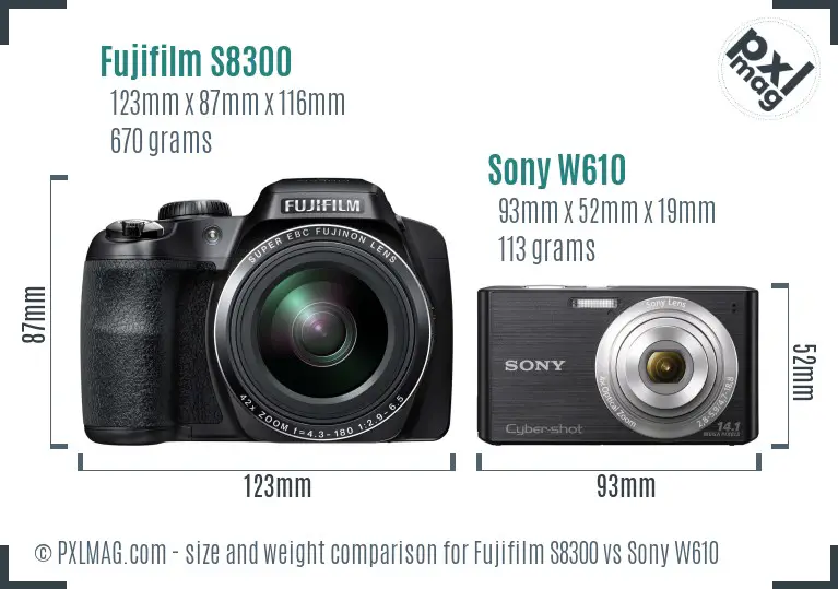 Fujifilm S8300 vs Sony W610 size comparison
