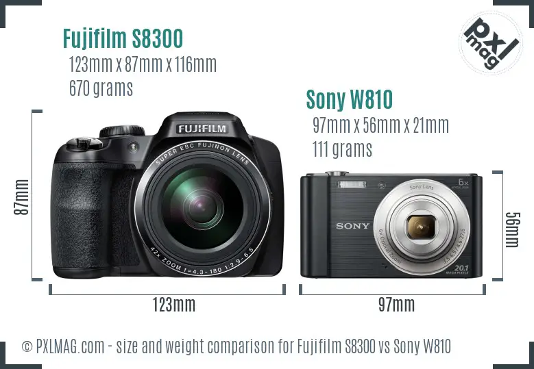 Fujifilm S8300 vs Sony W810 size comparison