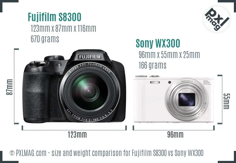 Fujifilm S8300 vs Sony WX300 size comparison Fujifilm S8300 vs Sony WX300 size comparison