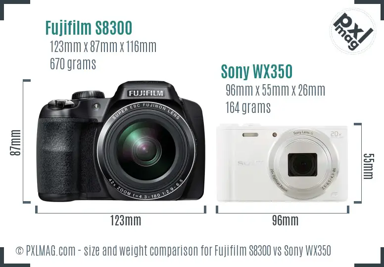 Fujifilm S8300 vs Sony WX350 size comparison