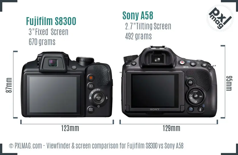 Fujifilm S8300 vs Sony A58 Screen and Viewfinder comparison