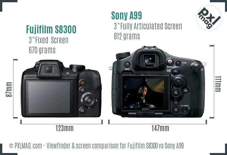 Fujifilm S8300 vs Sony A99 Screen and Viewfinder comparison