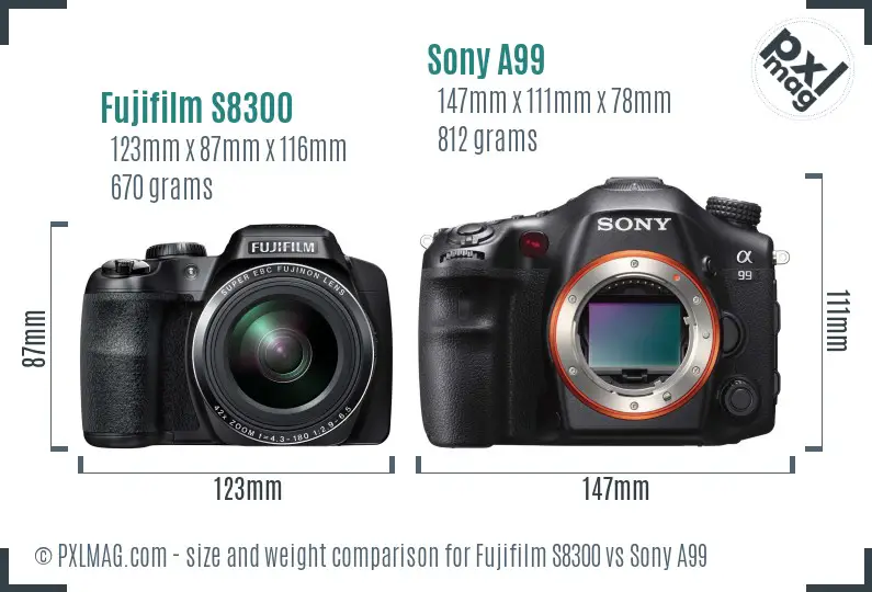 Fujifilm S8300 vs Sony A99 size comparison Fujifilm S8300 vs Sony A99 size comparison