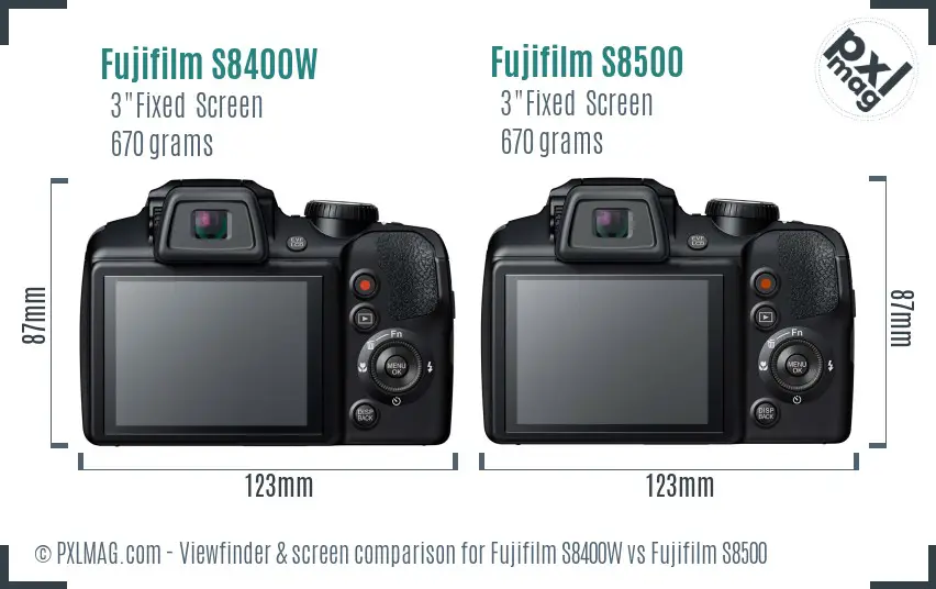 Fujifilm S8400W vs Fujifilm S8500 Screen and Viewfinder comparison