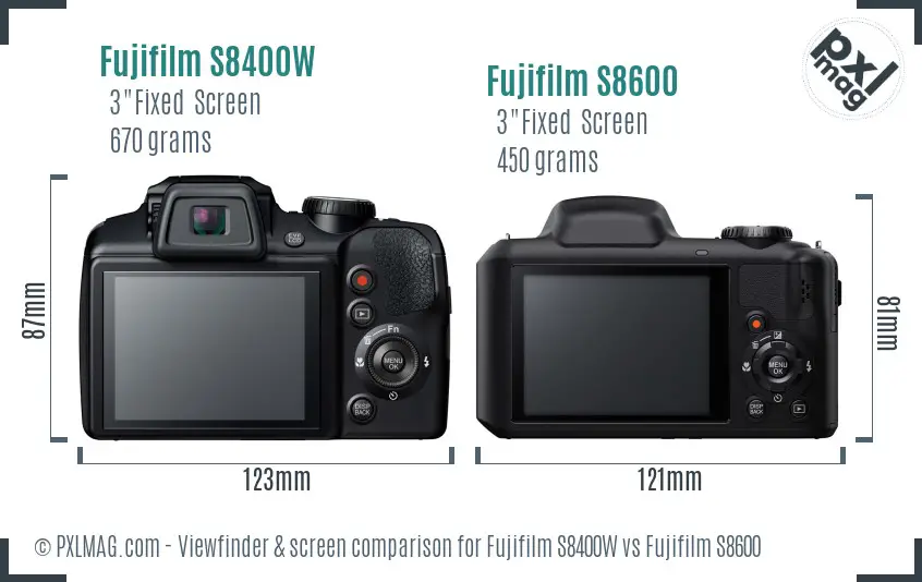 Fujifilm S8400W vs Fujifilm S8600 Screen and Viewfinder comparison