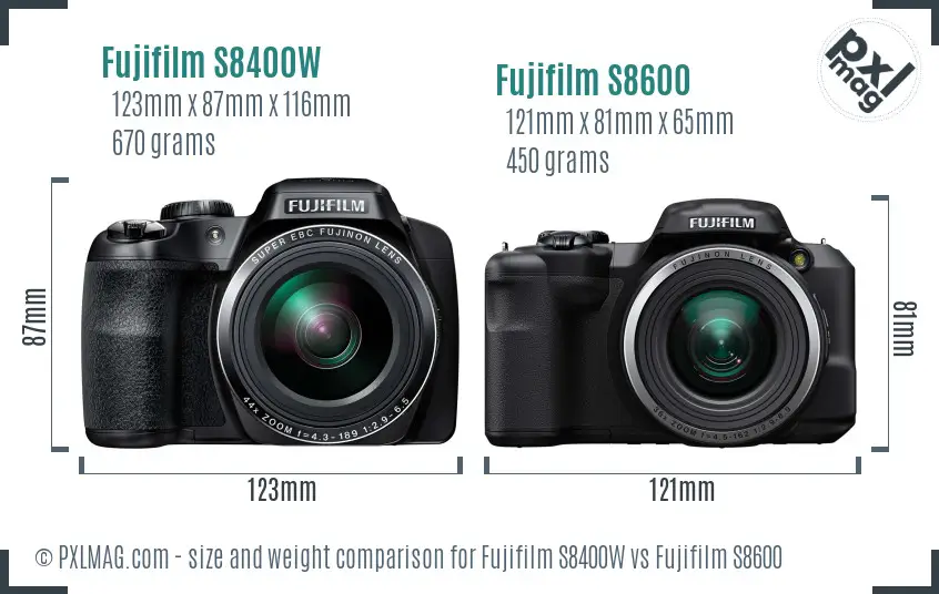 Fujifilm S8400W vs Fujifilm S8600 size comparison