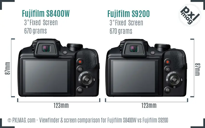 Fujifilm S8400W vs Fujifilm S9200 Screen and Viewfinder comparison