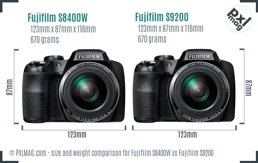 Fujifilm S8400W vs Fujifilm S9200 size comparison