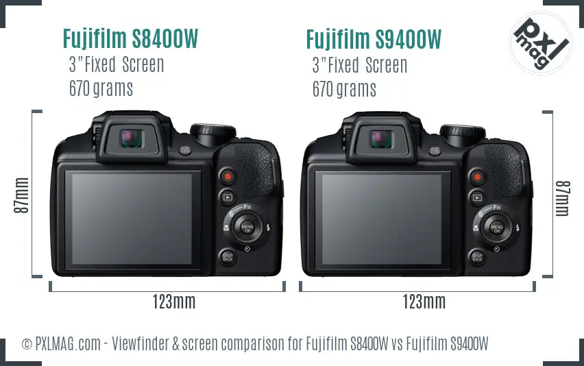 Fujifilm S8400W vs Fujifilm S9400W Screen and Viewfinder comparison