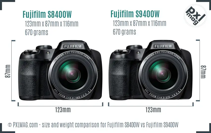 Fujifilm S8400W vs Fujifilm S9400W size comparison