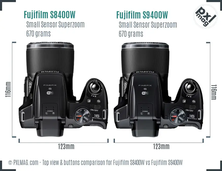 Fujifilm S8400W vs Fujifilm S9400W top view buttons comparison