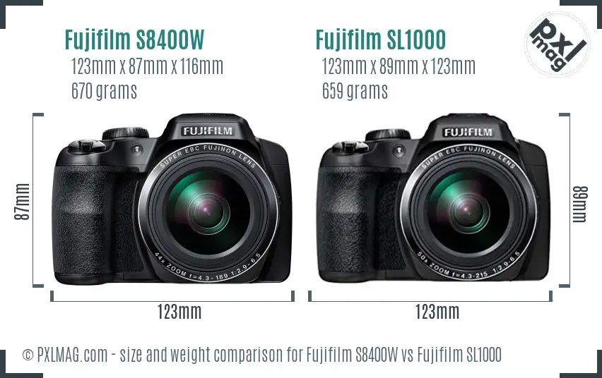 Fujifilm S8400W vs Fujifilm SL1000 size comparison
