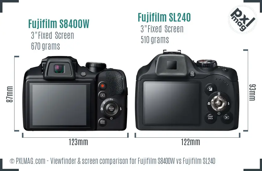 Fujifilm S8400W vs Fujifilm SL240 Screen and Viewfinder comparison