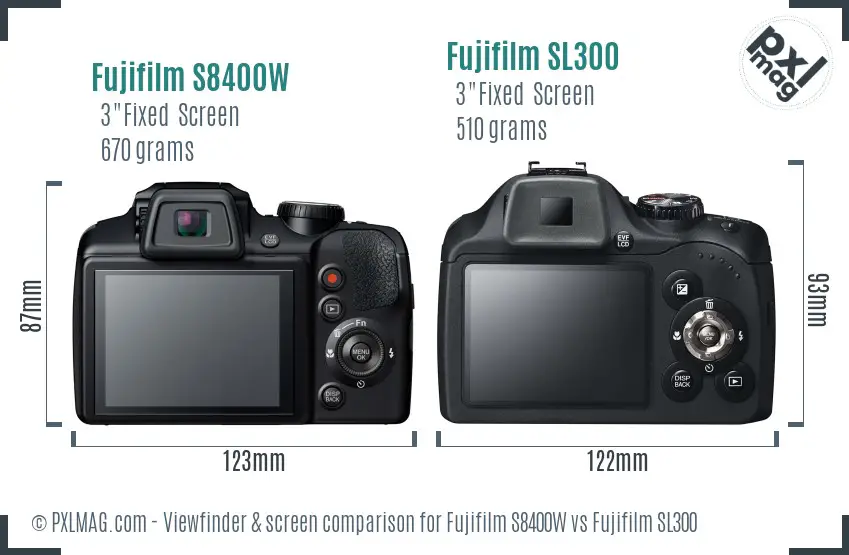 Fujifilm S8400W vs Fujifilm SL300 Screen and Viewfinder comparison