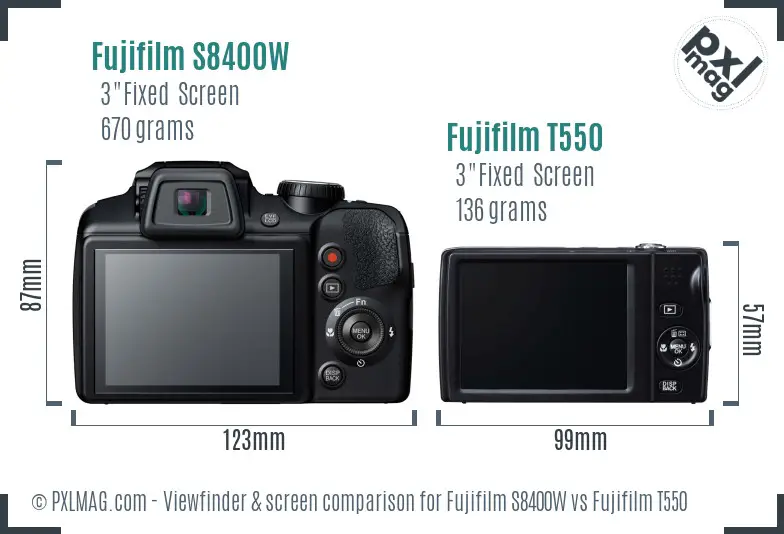 Fujifilm S8400W vs Fujifilm T550 Screen and Viewfinder comparison
