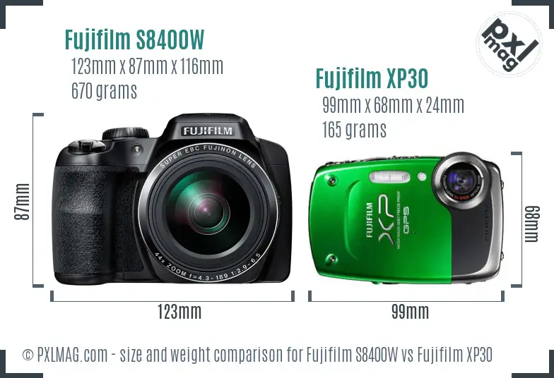 Fujifilm S8400W vs Fujifilm XP30 size comparison