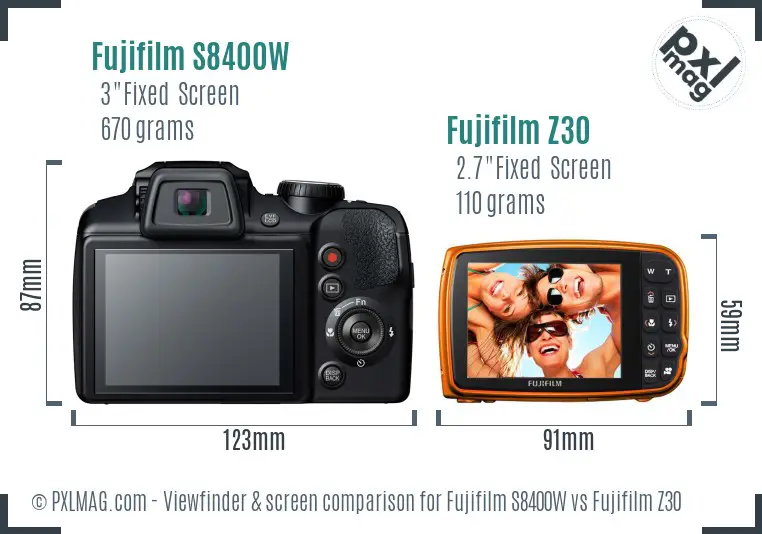 Fujifilm S8400W vs Fujifilm Z30 Screen and Viewfinder comparison