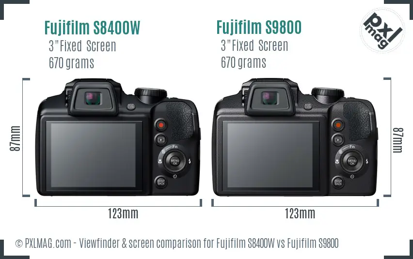 Fujifilm S8400W vs Fujifilm S9800 Screen and Viewfinder comparison