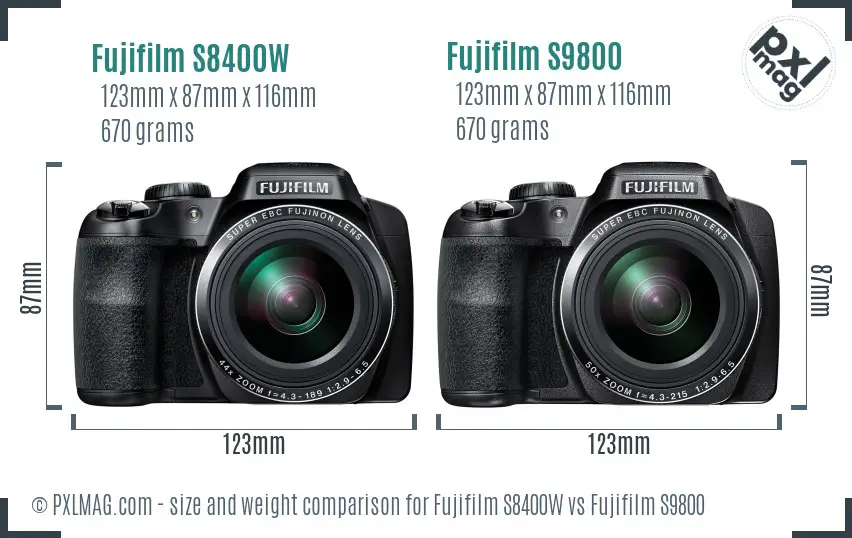 Fujifilm S8400W vs Fujifilm S9800 size comparison