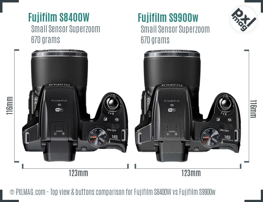 Fujifilm S8400W vs Fujifilm S9900w top view buttons comparison
