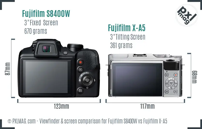Fujifilm S8400W vs Fujifilm X-A5 Screen and Viewfinder comparison