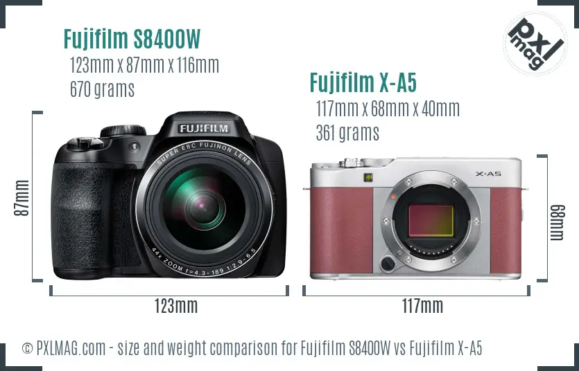 Fujifilm S8400W vs Fujifilm X-A5 size comparison