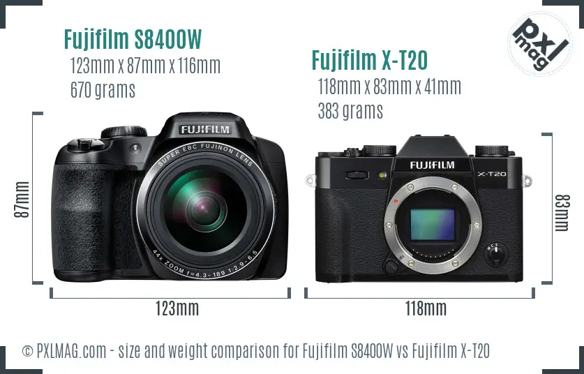 Fujifilm S8400W vs Fujifilm X-T20 size comparison