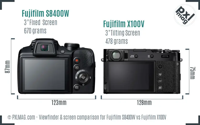 Fujifilm S8400W vs Fujifilm X100V Screen and Viewfinder comparison