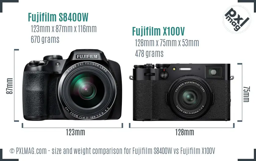 Fujifilm S8400W vs Fujifilm X100V size comparison