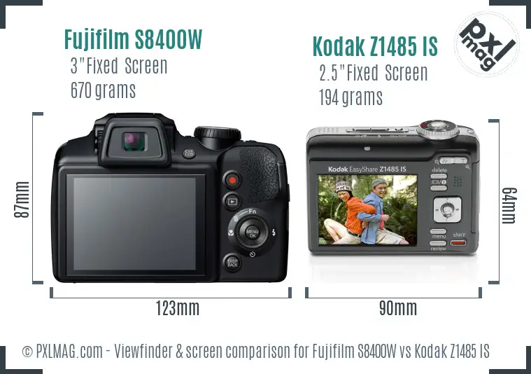 Fujifilm S8400W vs Kodak Z1485 IS Screen and Viewfinder comparison