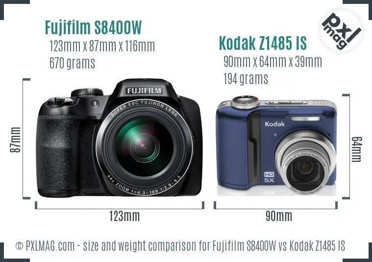 Fujifilm S8400W vs Kodak Z1485 IS size comparison